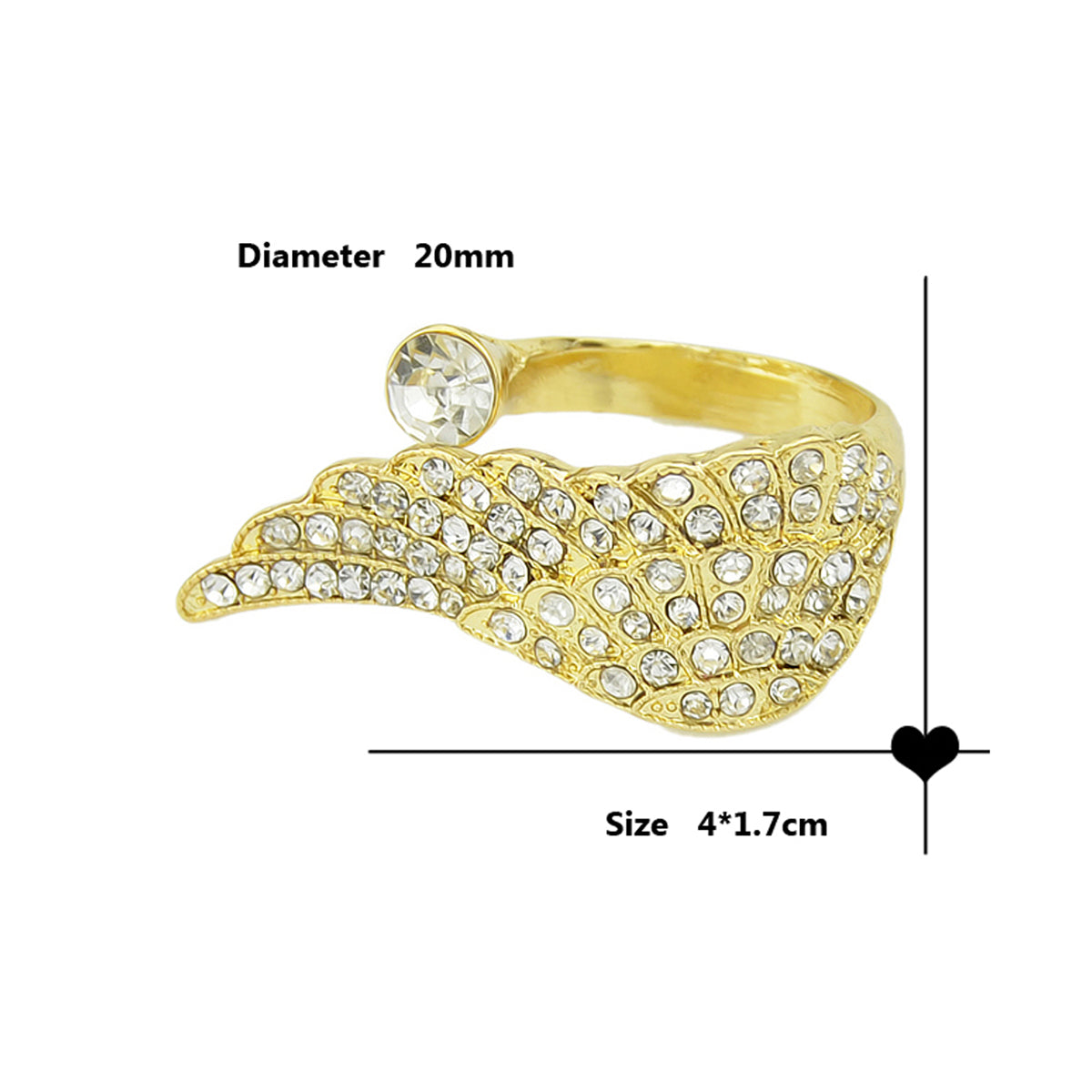 Rhinestone Decor Gold Wing Finger Ring Women Luxurious Band Textured Jewellery-3