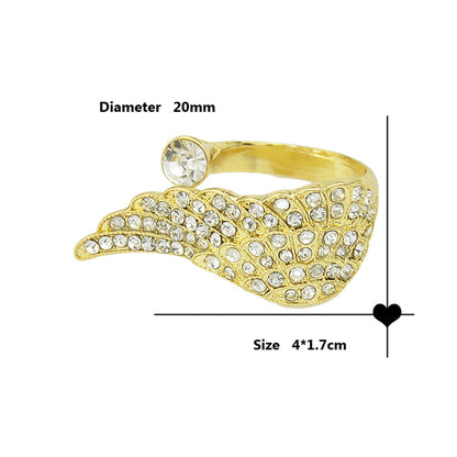 Rhinestone Decor Gold Wing Finger Ring Women Luxurious Band Textured Jewellery-3