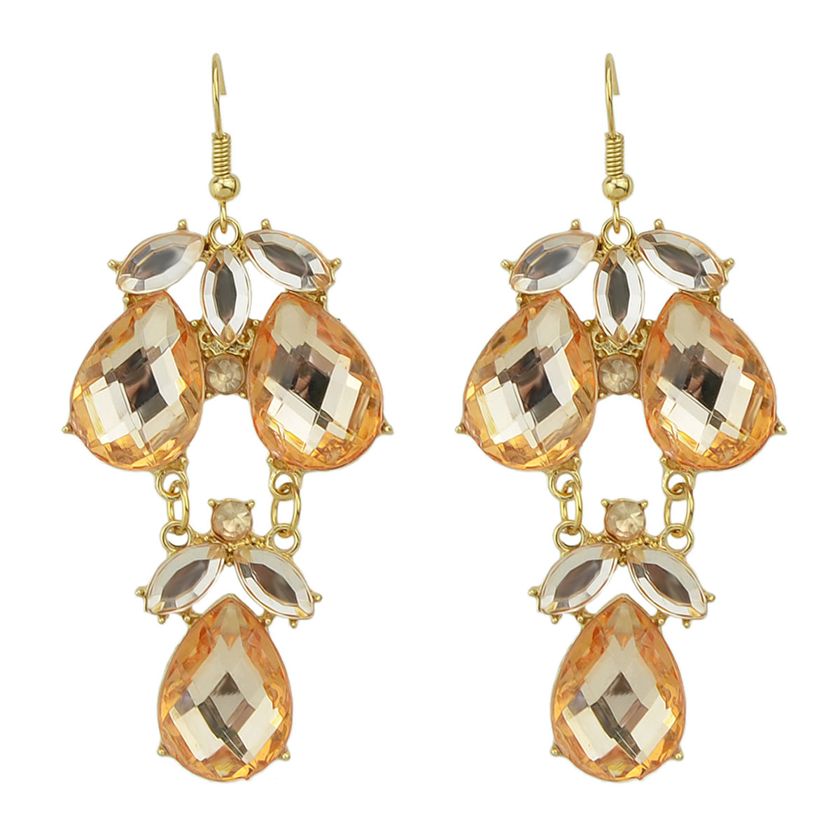 Female Jewelry Orange Black Acrylic Water Drop Flower Chandelier Retro Earrings-0