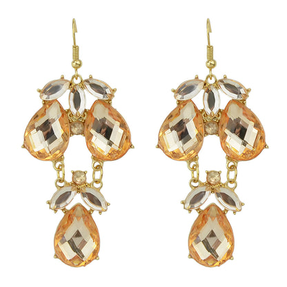 Female Jewelry Orange Black Acrylic Water Drop Flower Chandelier Retro Earrings-0