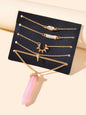 5pcs Boho Chic Gold Chain Rhinestone Spike Pink Hexagonal Gemstone Bracelets set-0