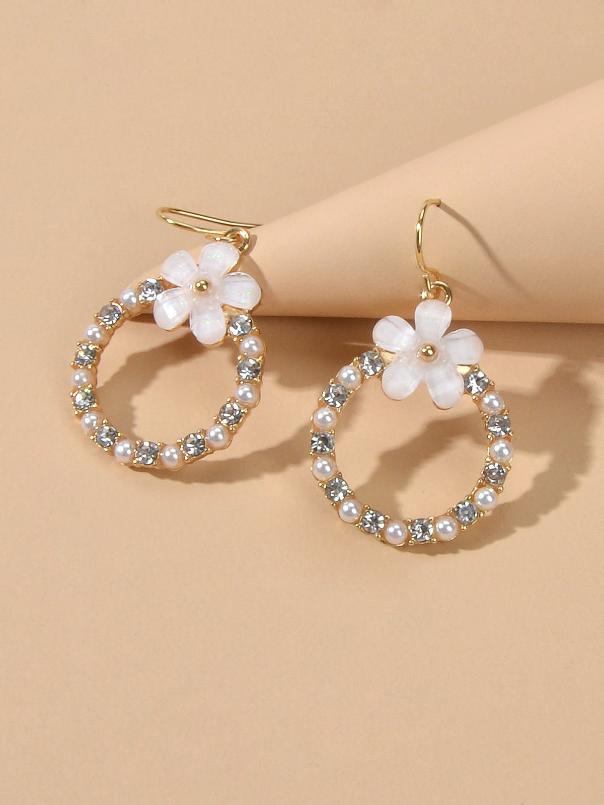 Elegant Jewellery Pearl Rhinestone Acrylic Flower Circle Dangle Hook Earrings-0