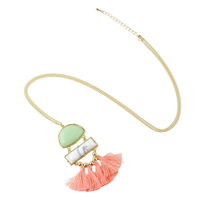 Ethnic Jewellery Bohemian Long Gold Chain Geometric Charm Tassel Fringe Necklace-0