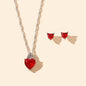 Valentine's Day Jewelry Set Gift Red Imitation Gemstone Heart Necklace Earrings-0