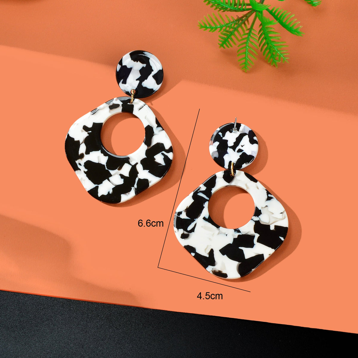Retro White Black Acrylic Tortoise Resin Round Square Dangle Earrings Daily Officework Party Jewelry-3