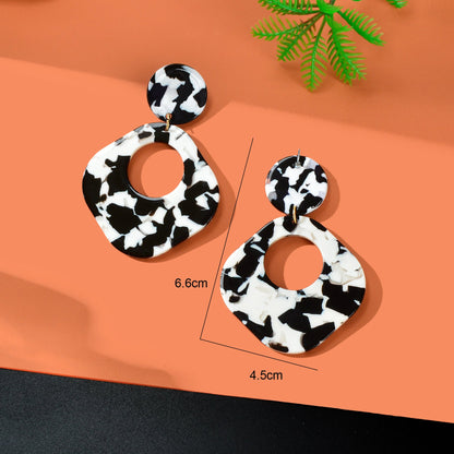 Retro White Black Acrylic Tortoise Resin Round Square Dangle Earrings Daily Officework Party Jewelry-3