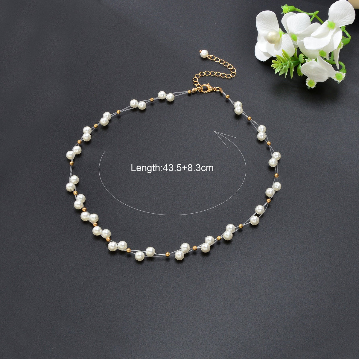 Romantic White Imitation Pearl Beaded Collar Necklace Party Festival Gift Jewelry-4