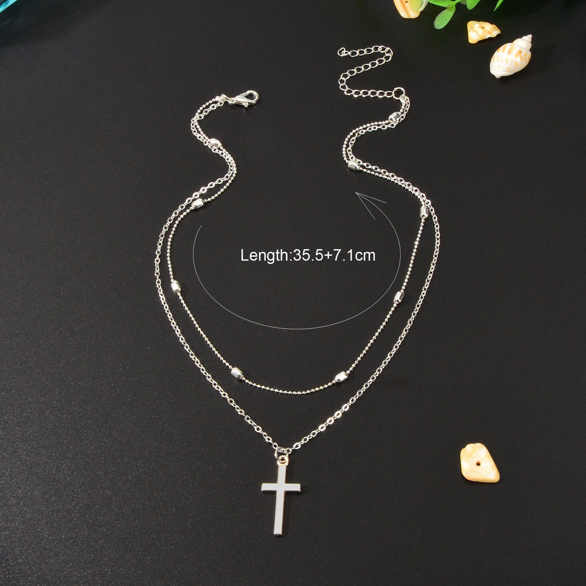 Punk Rock Style Double Layered Silvery Chain Cross Pendant Necklace Women Party Daily Jewelry-4
