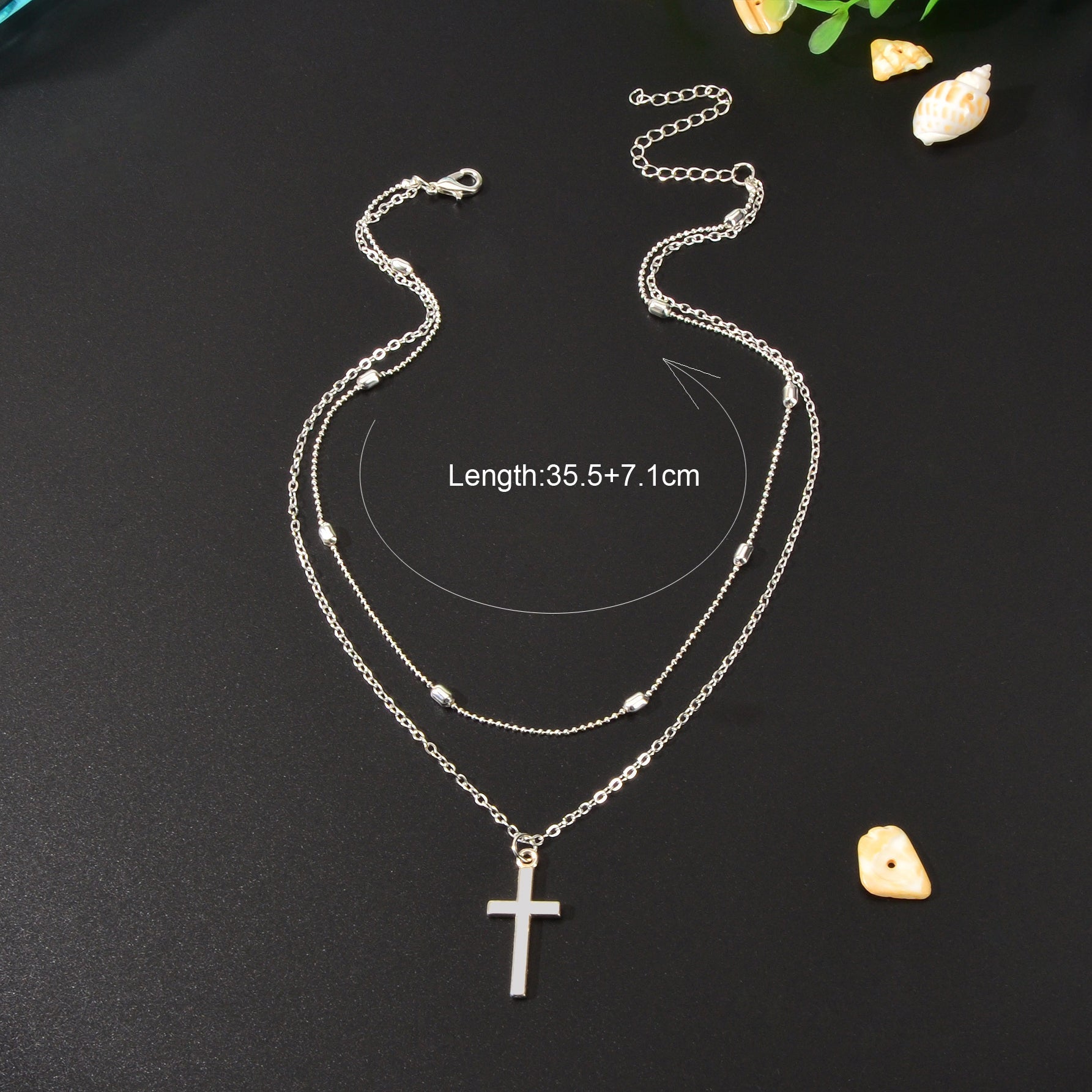 Punk Rock Style Double Layered Silvery Chain Cross Pendant Necklace Women Party Daily Jewelry-4