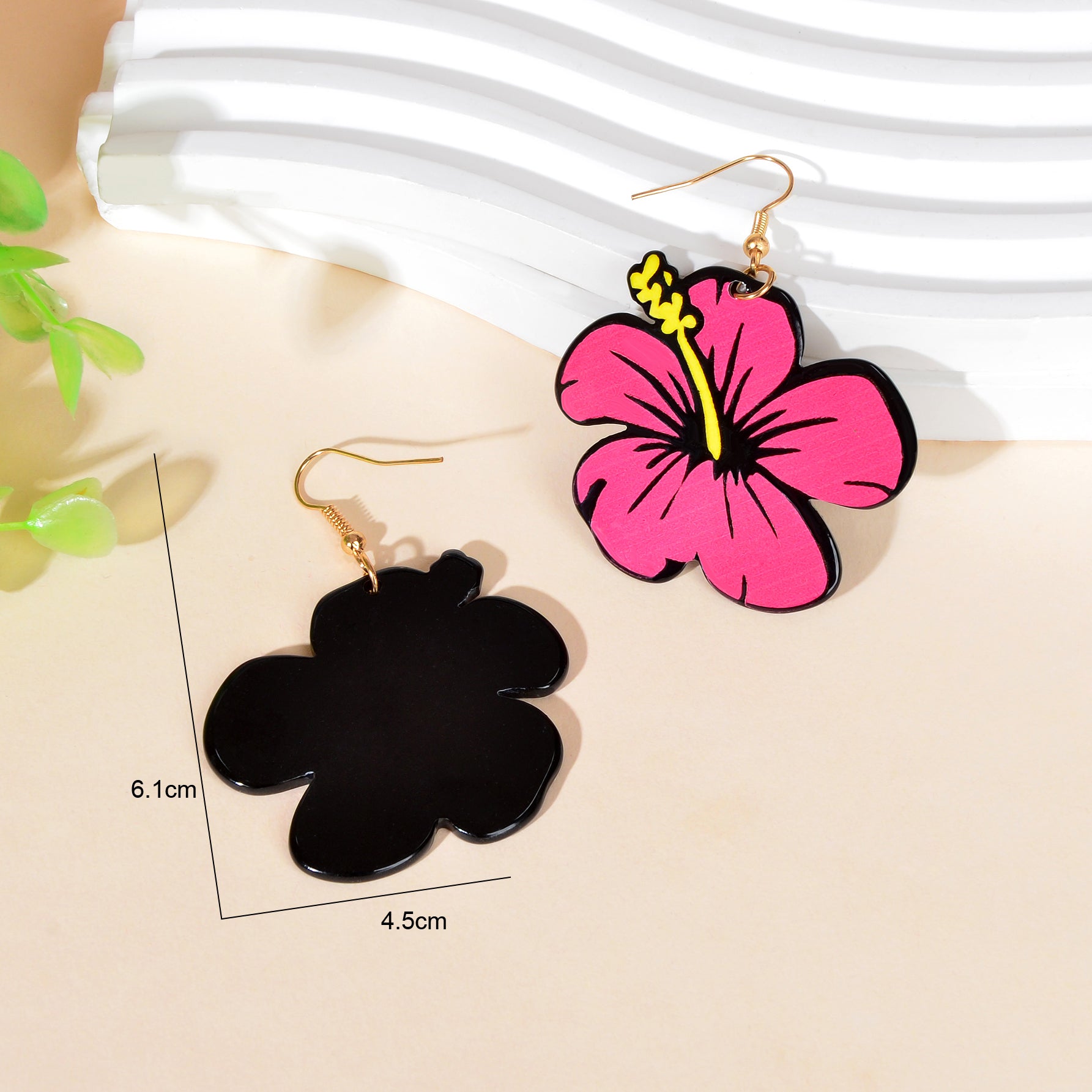 Hotpink Acrylic Dangle Flower Earrings Flora Bloom Vacation Jewellery Gift-2