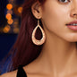 Luxurious Sparkling Pink Rhinestone Decor Golden Hollow Water Drop Earrings Party Wedding Jewelry-0
