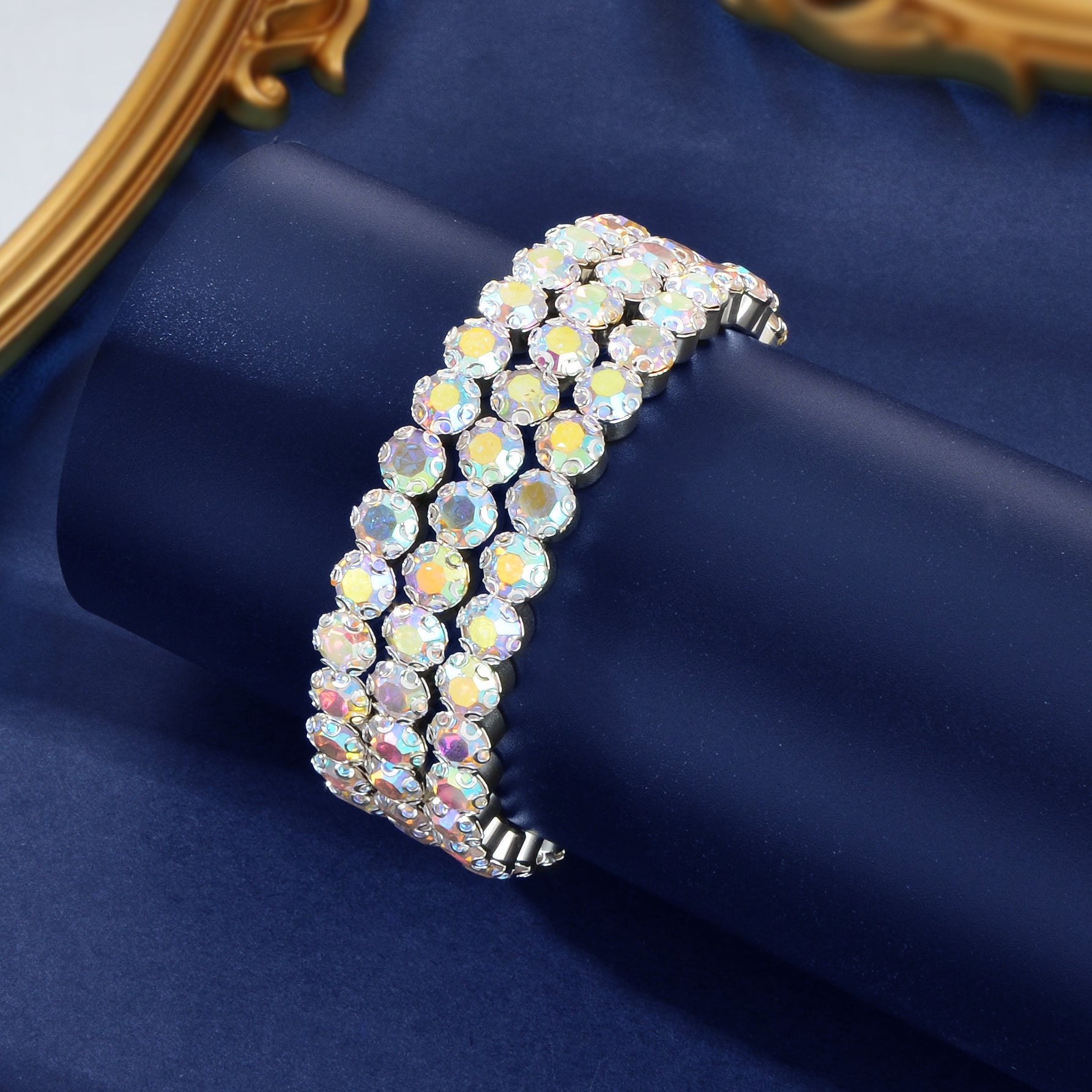 Luxurious Sparkling Zircon Decor Silver Layered Bracelets Bangle Wedding Jewelry-3
