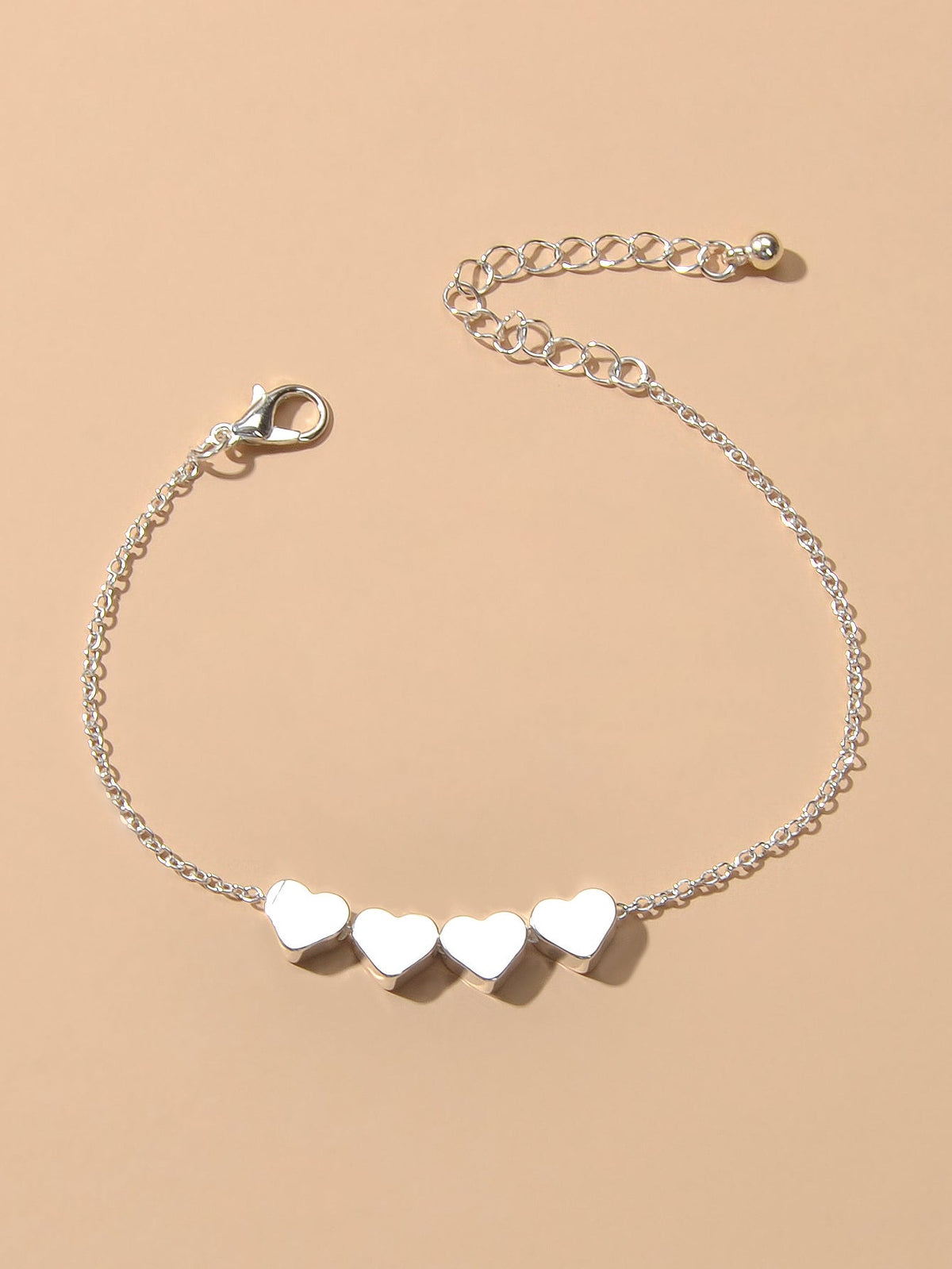Nice Collection Minimalist Style Silver Chain Heart Charm Basic Women Bracelets-3