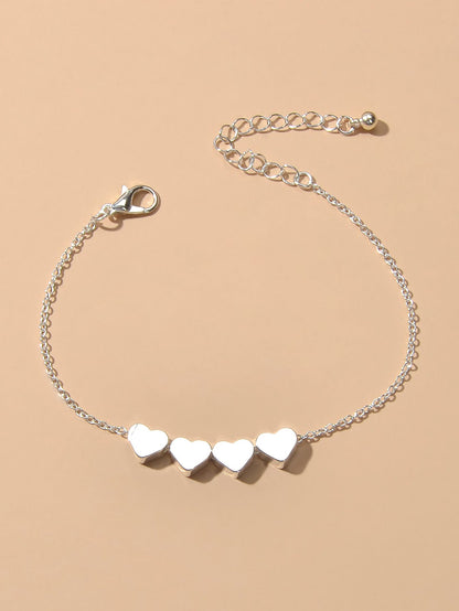 Nice Collection Minimalist Style Silver Chain Heart Charm Basic Women Bracelets-3