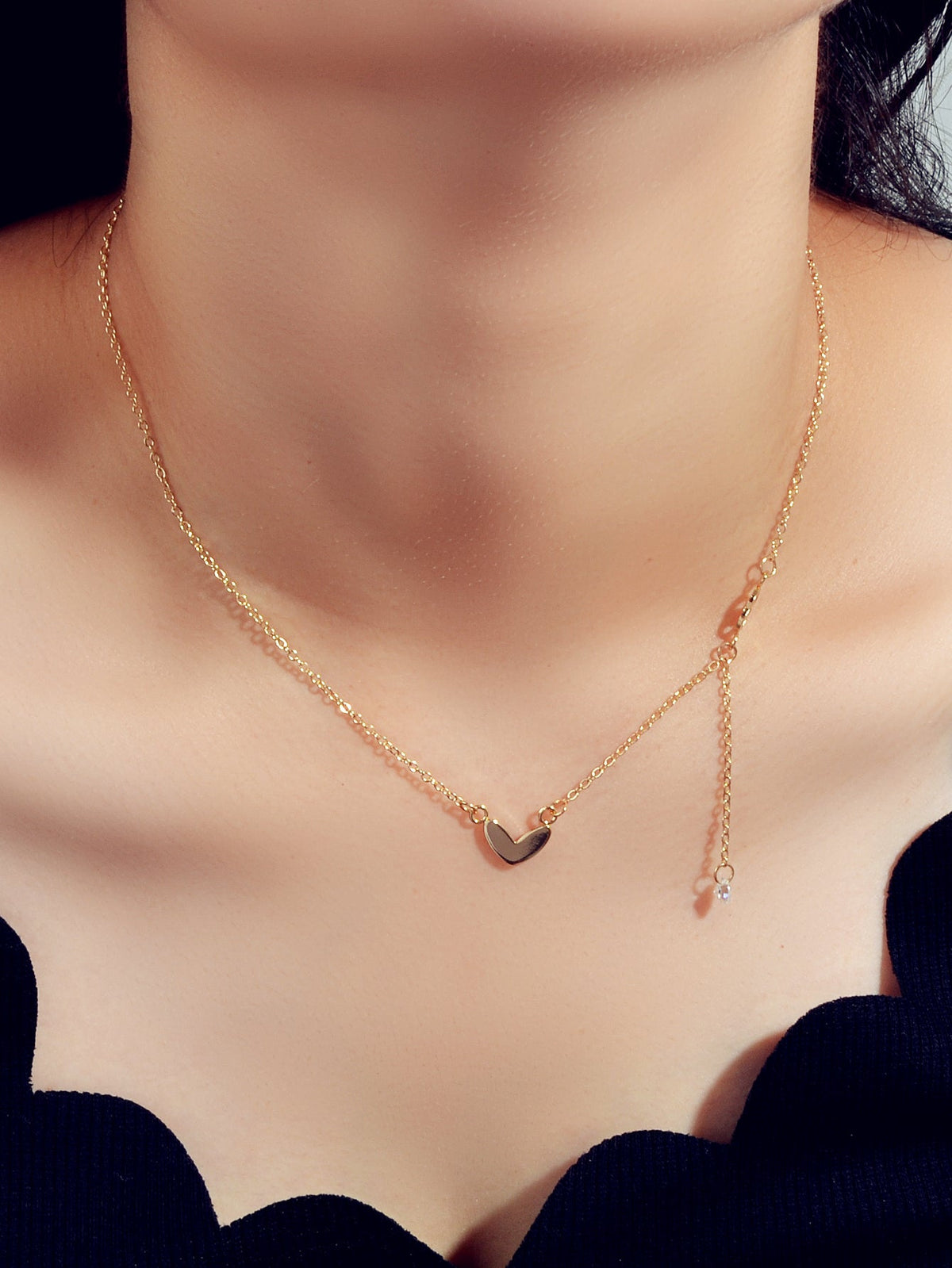 Dainty Party Gift Costume Jewellery Gold Chain Circle Heart Charm Beads Necklace-0
