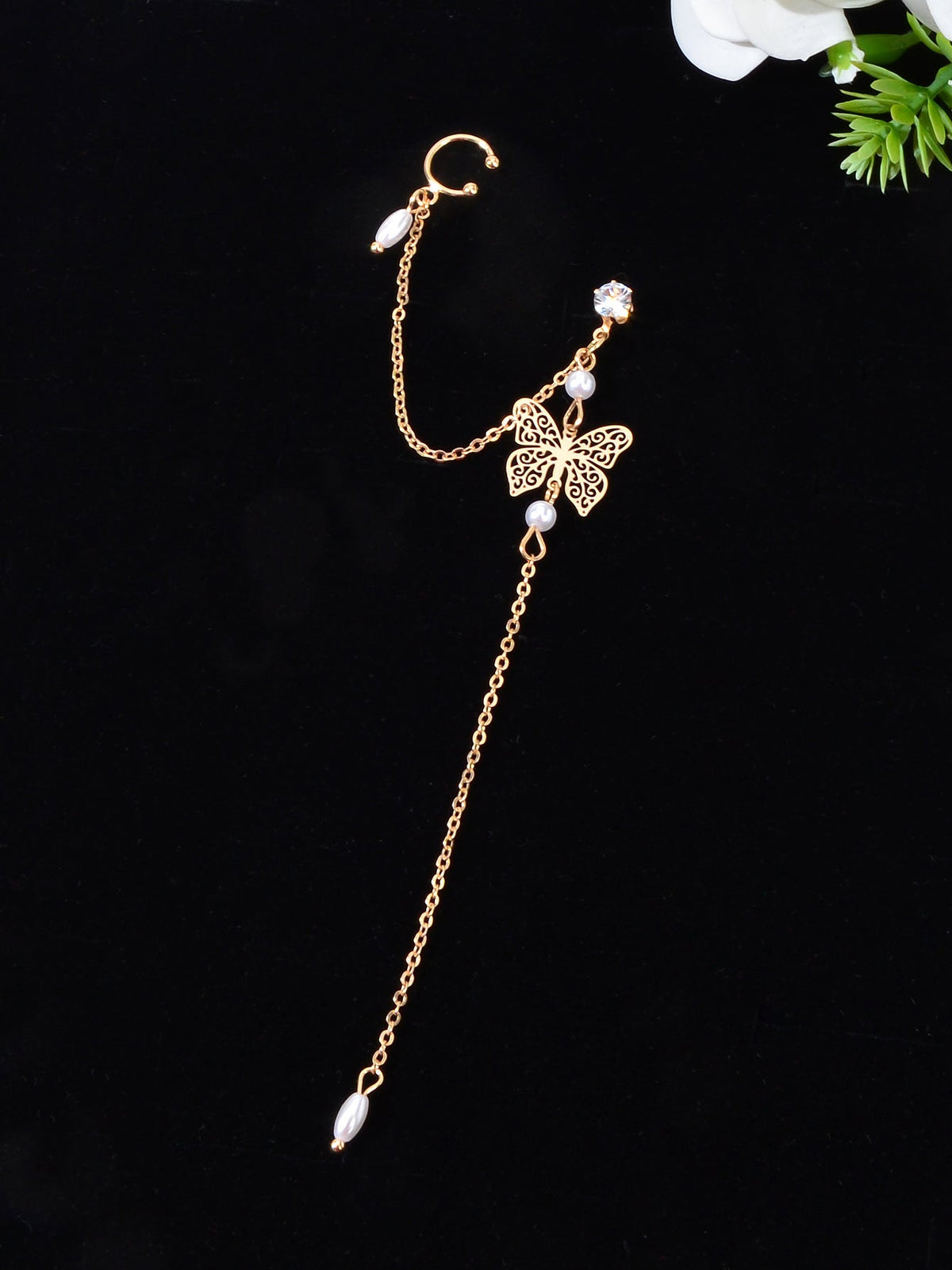 Butterfly Pendant Tassel Stud Earrings - Elegant and Whimsical Dangles Ear Clip-1