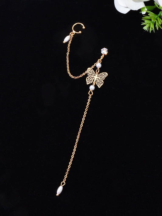 Butterfly Pendant Tassel Stud Earrings - Elegant and Whimsical Dangles Ear Clip-1