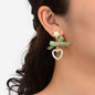 Cute Funny Handmade Enamel Flower Green Bow Pearl Heart Drop Earrings Women Gift-0