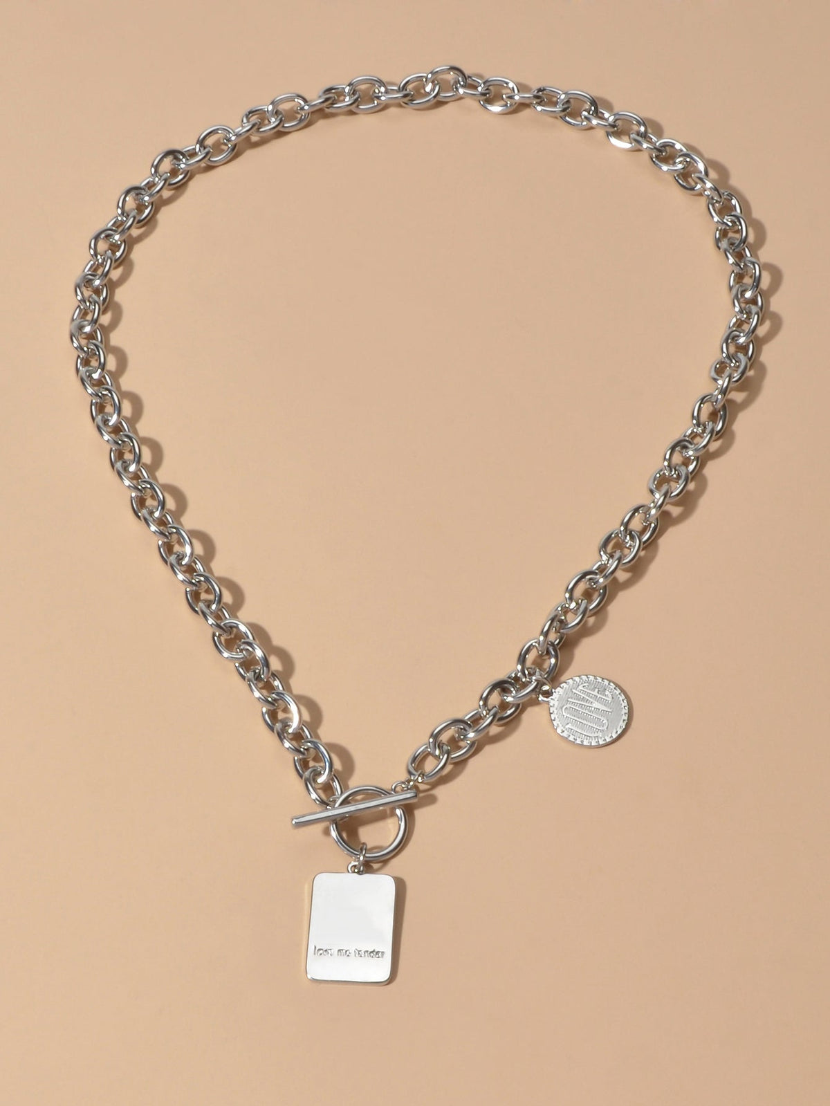 Punk Rock Love Letter Round Square Pendant Chunky Necklace Lover Hip-Hop Jewelry-1