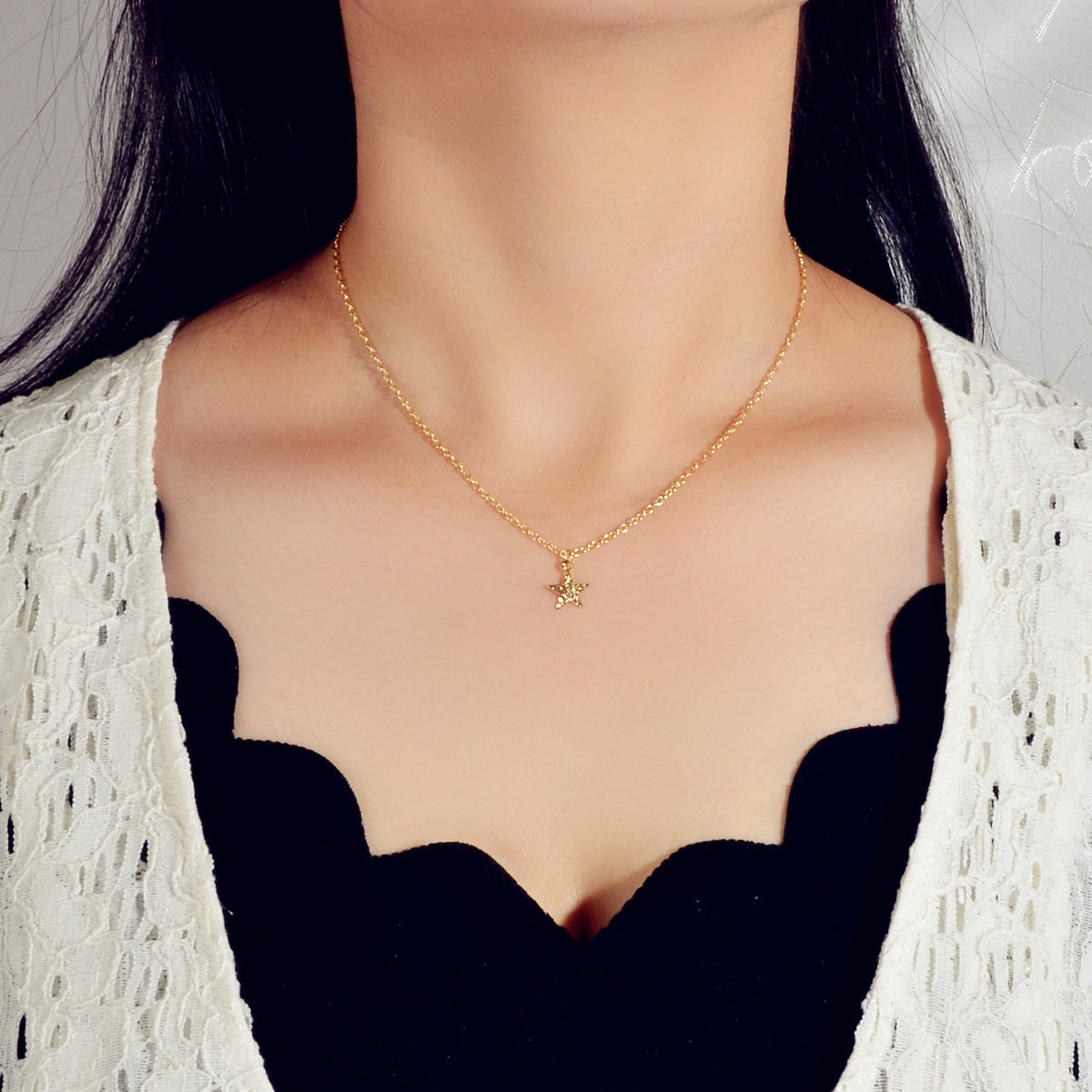 Female Jewellery Gold Chain Lightweight Star Pendant Minimalist Necklace Collar-0