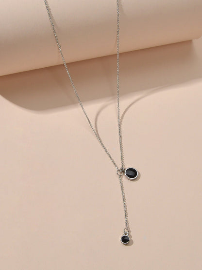 AU Stock Textured Jewellery Black Round Charm Y-lariat Necklace Christmas Gifts-3