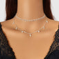 2 pcs Rhinestone Charm Layering Chain Necklace Personalized Women Choker-0