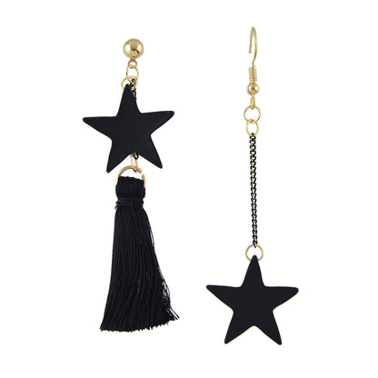 Bohemian Jewelry Black Chain Star Charm Tassel Asymmetric Ethnic Style Earrings-0