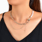 Statement Retro Style Pearl Decor Double layer Silver Chain Lock Design Necklace-0