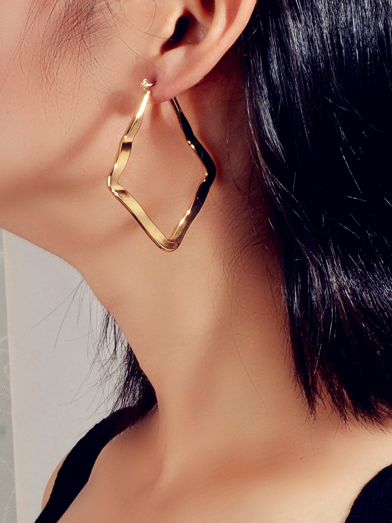 Statement Gold Metal Geometric Dangle Hoop Earrings Beautiful Teens Accessories-1