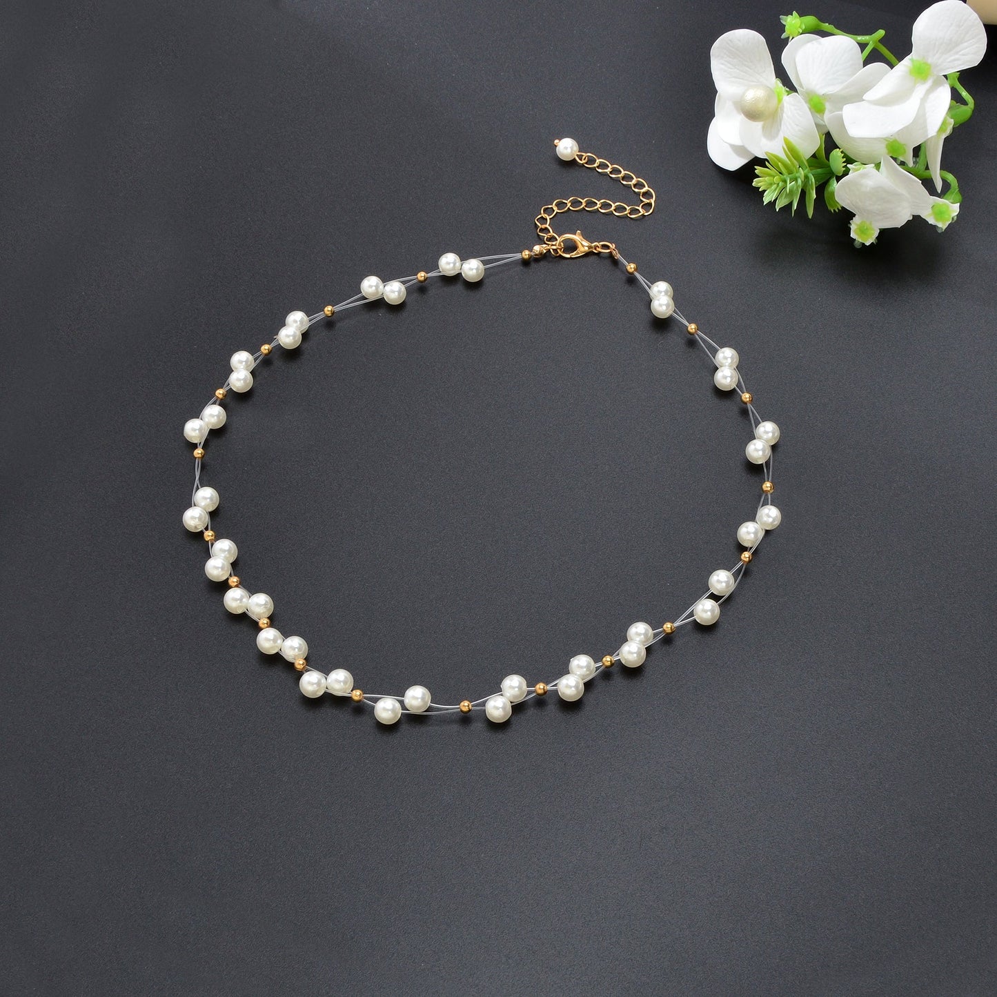 Romantic White Imitation Pearl Beaded Collar Necklace Party Festival Gift Jewelry-3