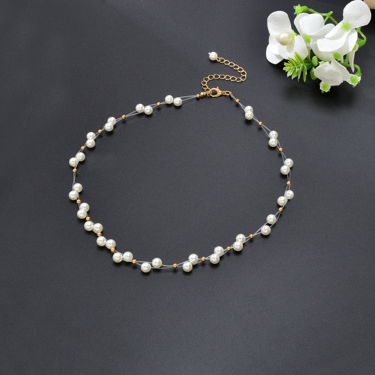 Romantic White Imitation Pearl Beaded Collar Necklace Party Festival Gift Jewelry-3