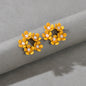 Delicate Pearl Decoration Yellow Flower Stud Hypoallergenic Small Women Earrings-0