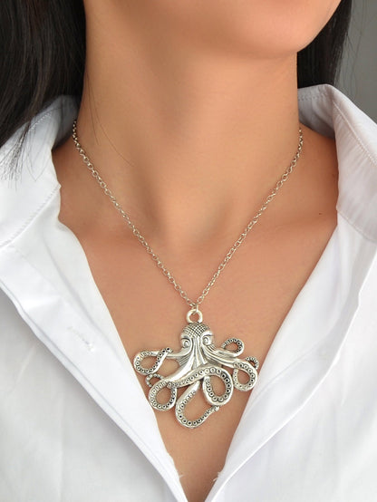 Statement Jewellery Silver Chain Octopus Charm Punk Necklace Collar Accessories-0