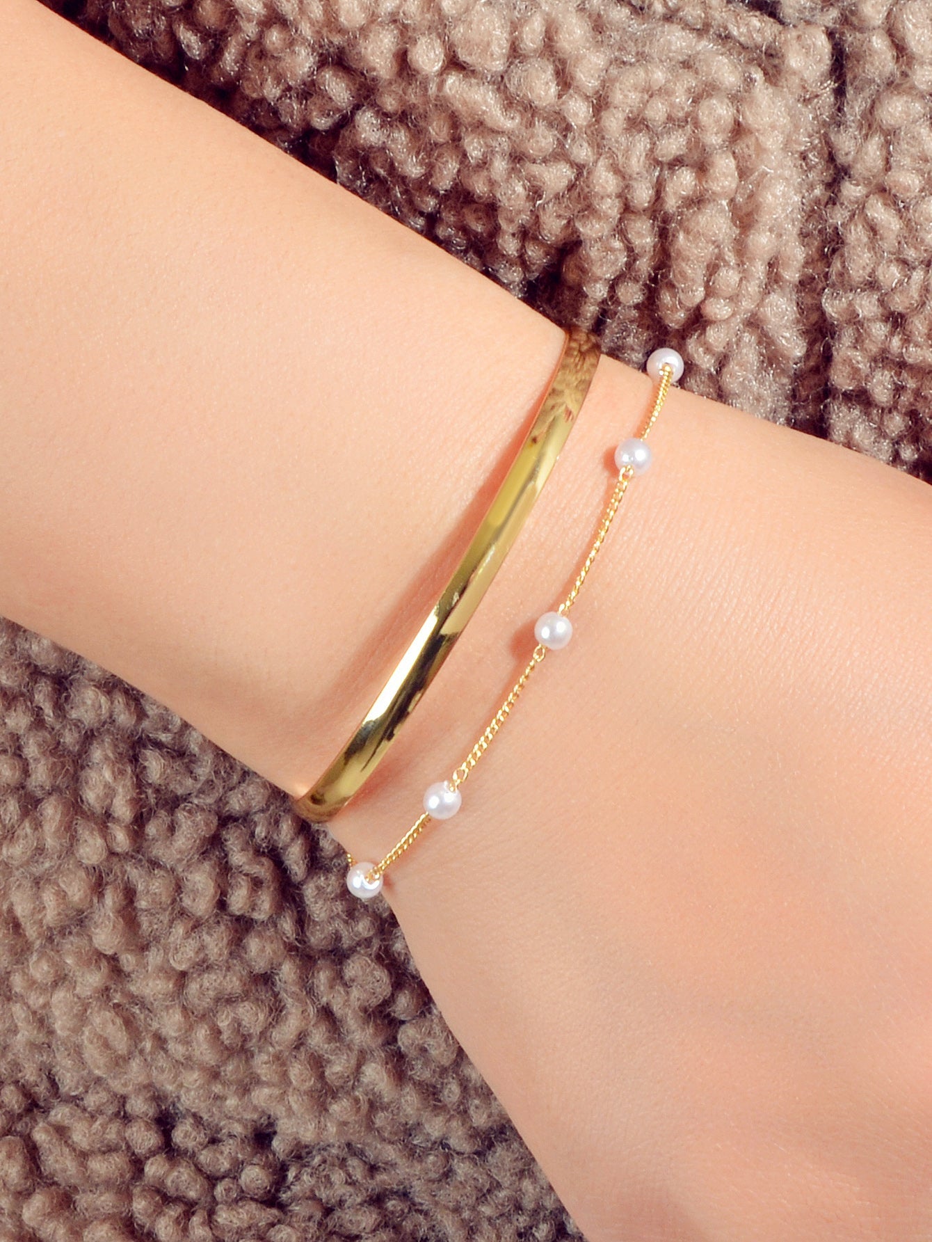Fashion New Faux Pearl Decor Chain Gold Bracelet Cuff Bangle for Women Jewellery-1