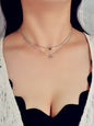 Trendy Jewelry Silver Double layer Chain Rhinestone Heart Pendant Women Necklace-0