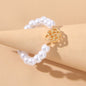 Perfect Elastic Pearl Gold Flower Finger Ring Wedding Engagement Gift Jewellery-0