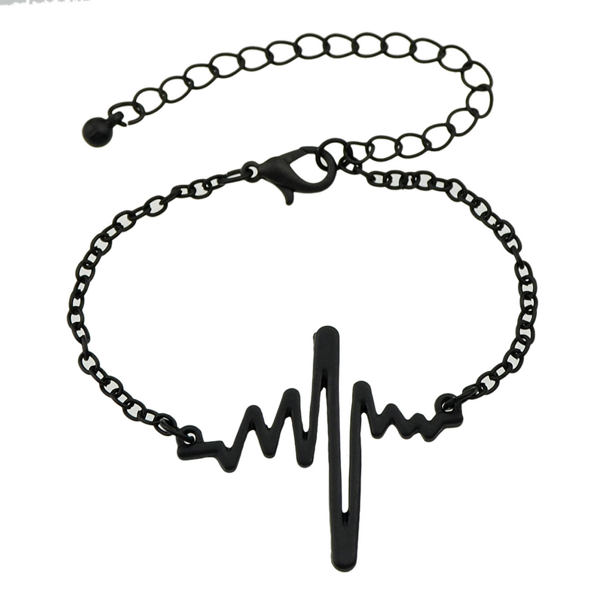 Minimalist Jewellery Gold Silver Black Metal Heartbeat Charm Bracelet for Women-5