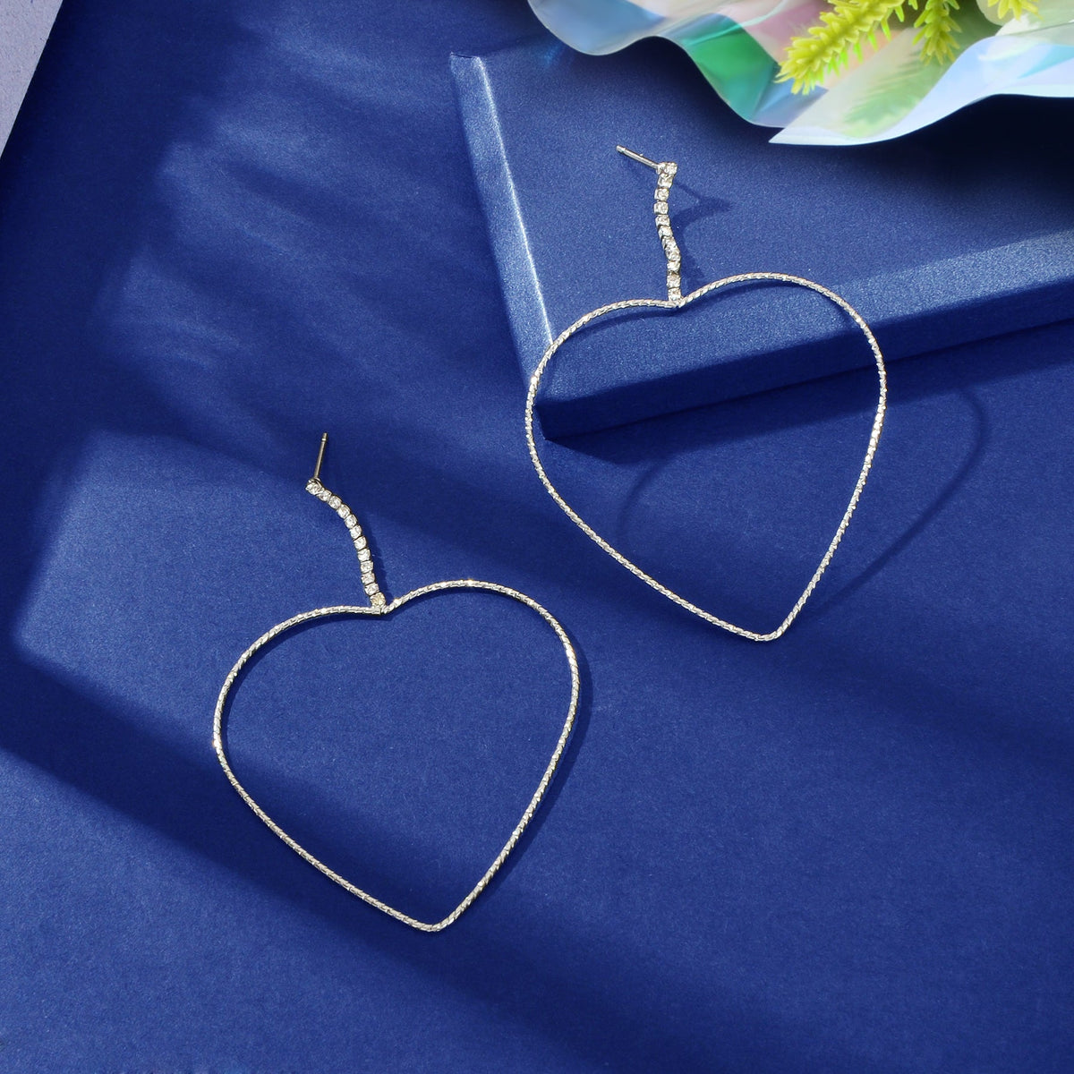 Trendy Rhinestone Decor Silvery Heart Dangle Earrings Women Party Daily Prom Jewelry-3