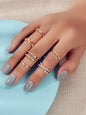 6pcs Band Women Gold Metal with Rhinestone Multiple Midi Finger Knuckle Ring set-0