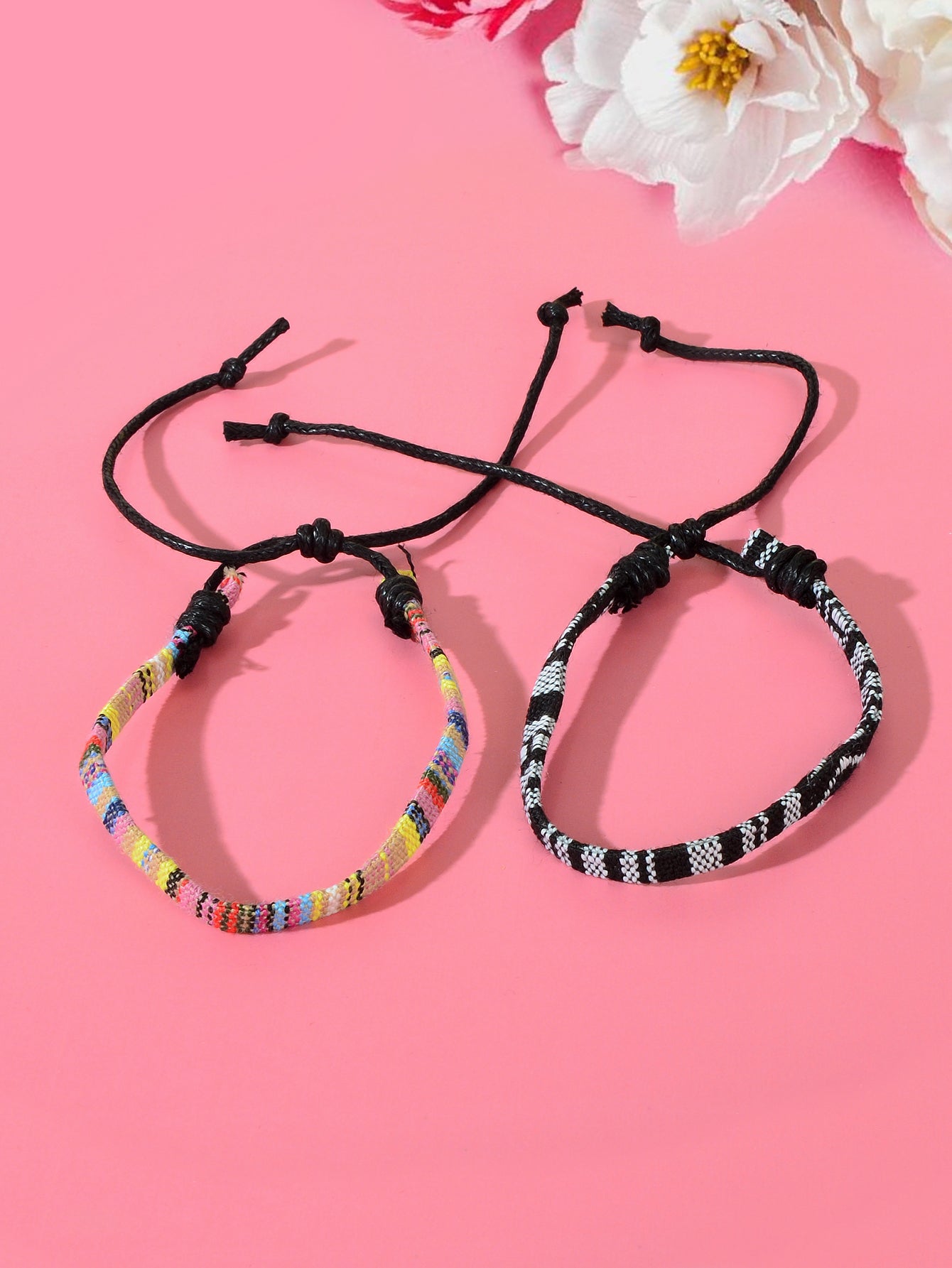 2pcs Valentine's Day Couple Best Friend Boho Braided Rope Matching Foot Anklets-1