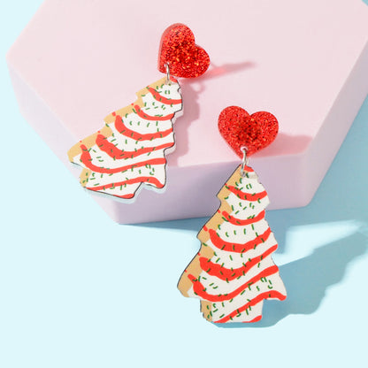 Festive Christmas Tree Pendant Dangle Earrings Dainty Seasonal Gifts for Girls-2