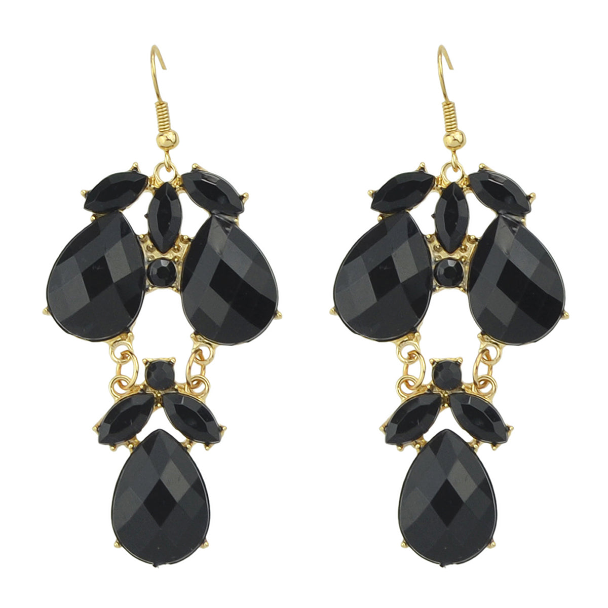 Female Jewelry Orange Black Acrylic Water Drop Flower Chandelier Retro Earrings-3
