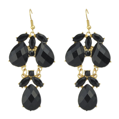 Female Jewelry Orange Black Acrylic Water Drop Flower Chandelier Retro Earrings-3