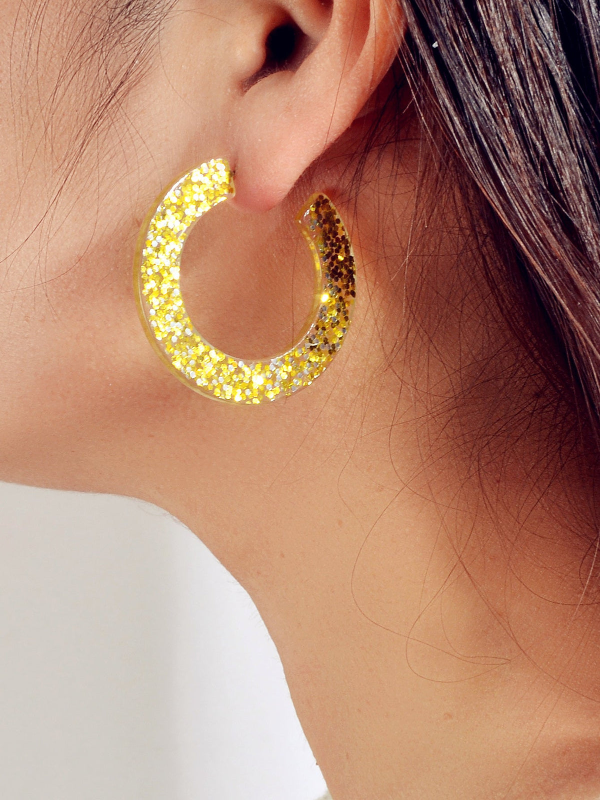 Statement Gold Resin Geometric Acrylic C Shape Hoop Earrings Party Decoration-0