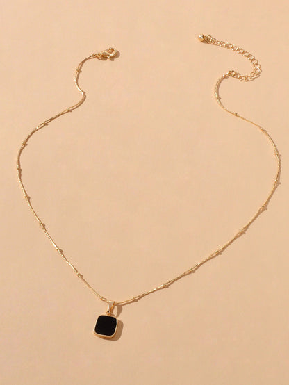 AU Stock Gold Chain Black Enamel Square Charm Necklace Women Fashion Accessories-1