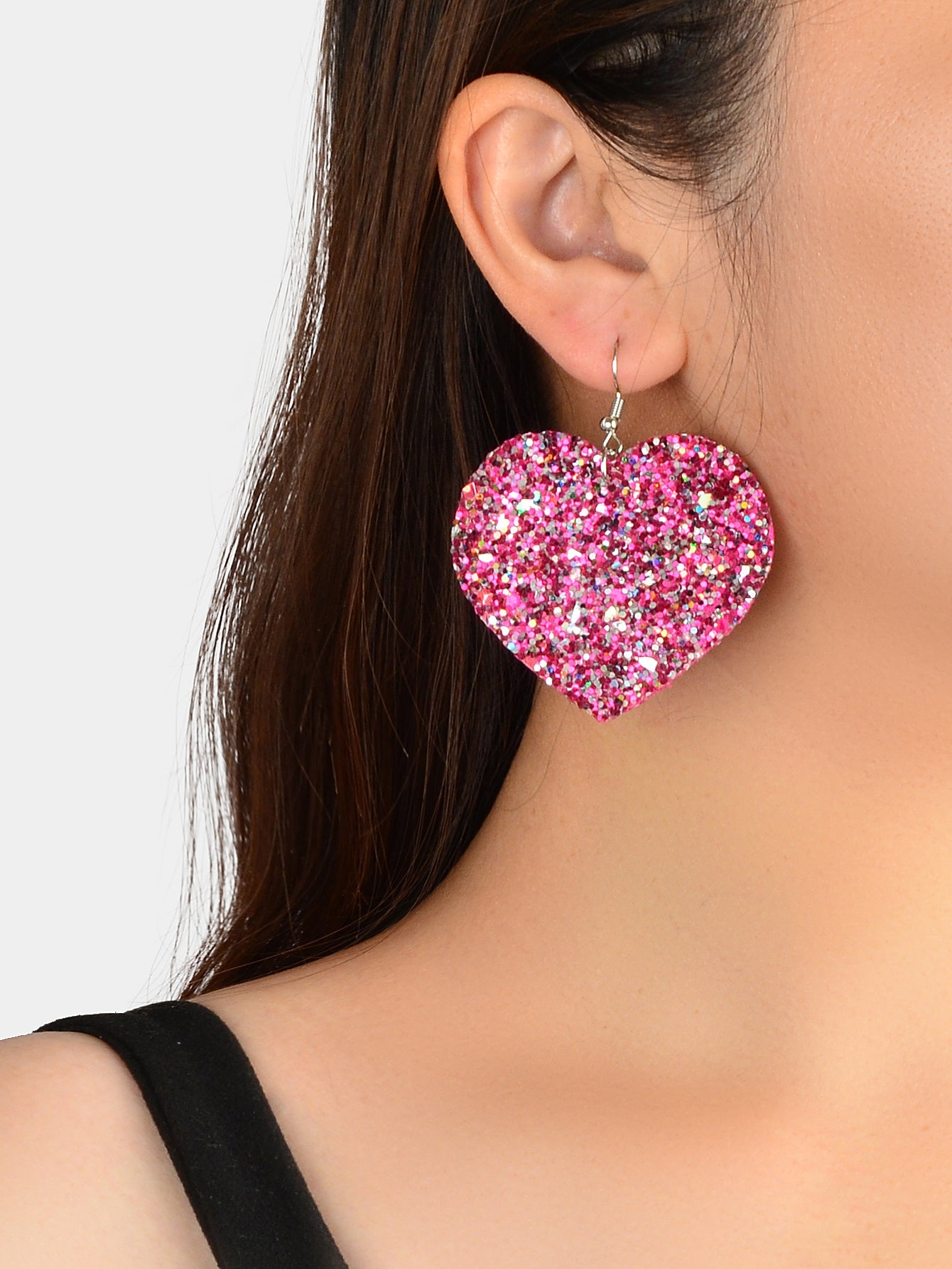 Valentine's Day Women Girl Black Hotpink Pu Leather Heart Drop Party Earrings-0