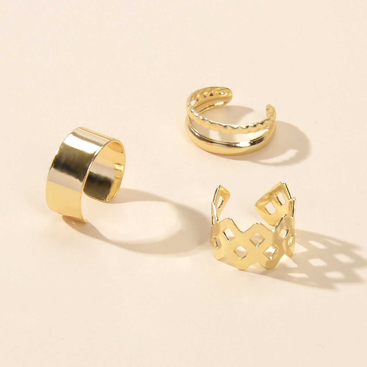 3 pcs Rock Style Silver Geometric Ear Cuff Earrings set Teens Clip on Jewellery-5