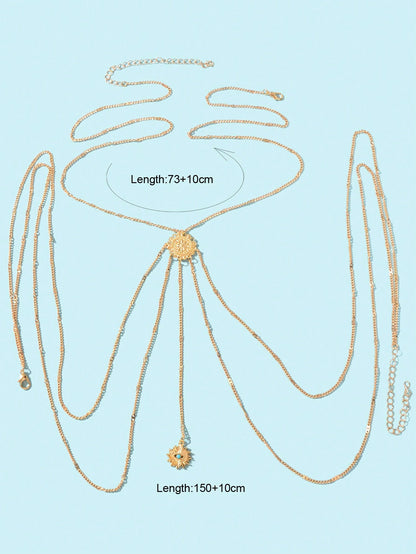 Boho Chic Layered Eye Charm Body Chain Women Crossover Bikini Rave Nightclub Body Jewelry-1