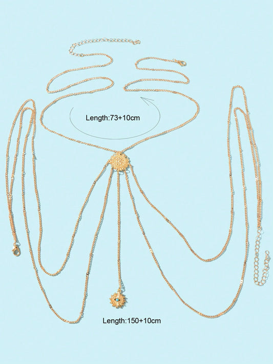 Boho Chic Layered Eye Charm Body Chain Women Crossover Bikini Rave Nightclub Body Jewelry-1