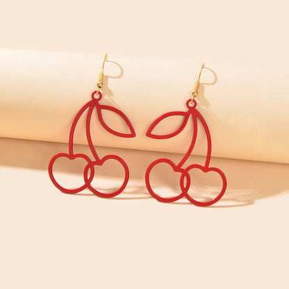 Lovely Red Hollow Out Large Cherry Dangle Earrings Dainty Gifts Fruit Jewellery-0